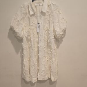 Astr Cream Floral Embroidered Shirt